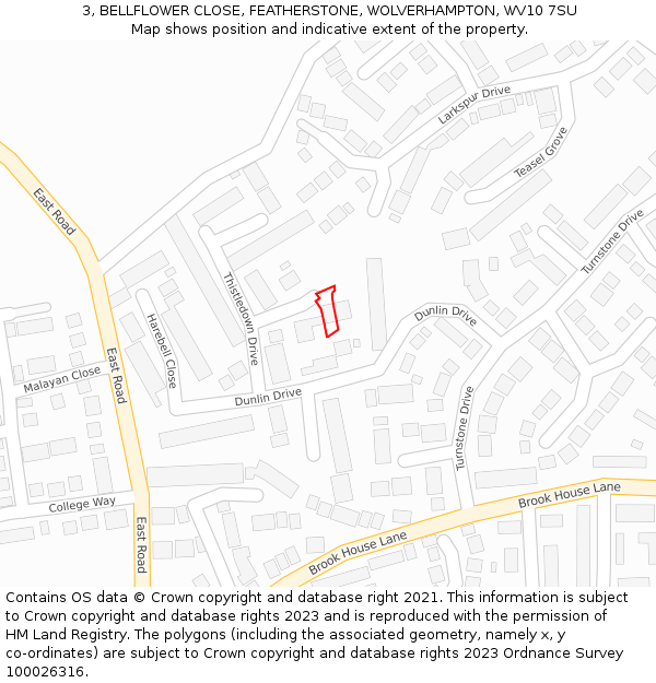 3, BELLFLOWER CLOSE, FEATHERSTONE, WOLVERHAMPTON, WV10 7SU: Location map and indicative extent of plot