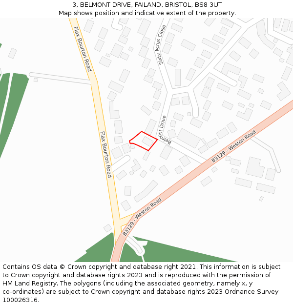 3, BELMONT DRIVE, FAILAND, BRISTOL, BS8 3UT: Location map and indicative extent of plot
