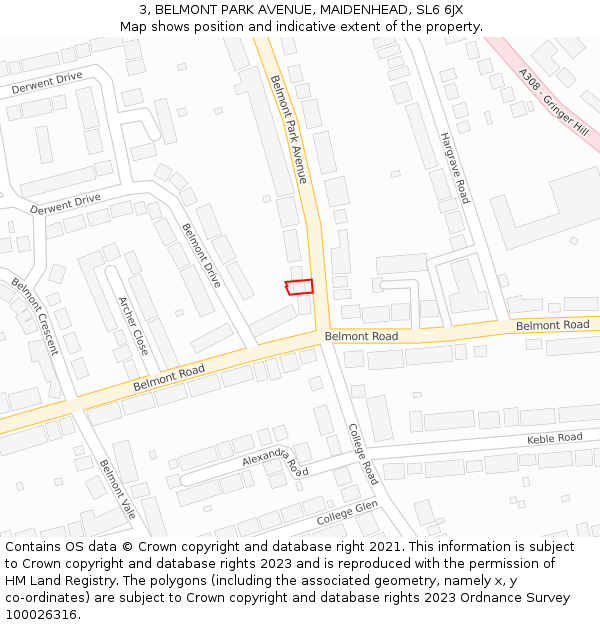 3, BELMONT PARK AVENUE, MAIDENHEAD, SL6 6JX: Location map and indicative extent of plot