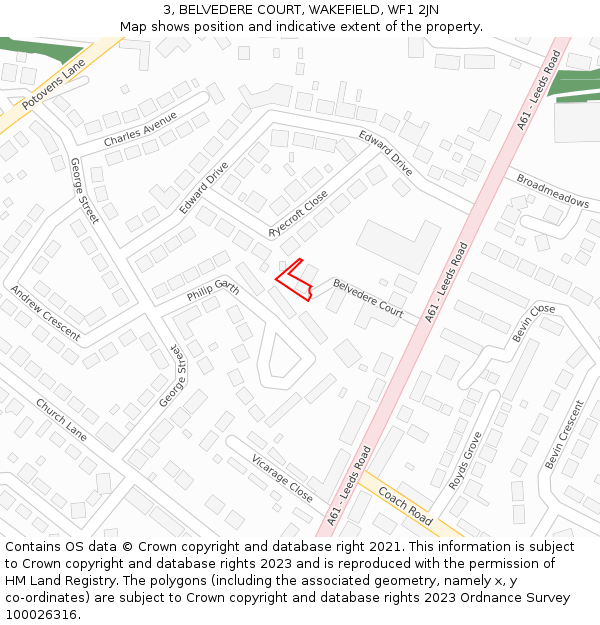 3, BELVEDERE COURT, WAKEFIELD, WF1 2JN: Location map and indicative extent of plot