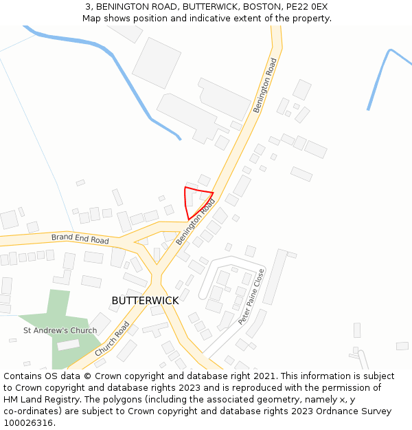 3, BENINGTON ROAD, BUTTERWICK, BOSTON, PE22 0EX: Location map and indicative extent of plot