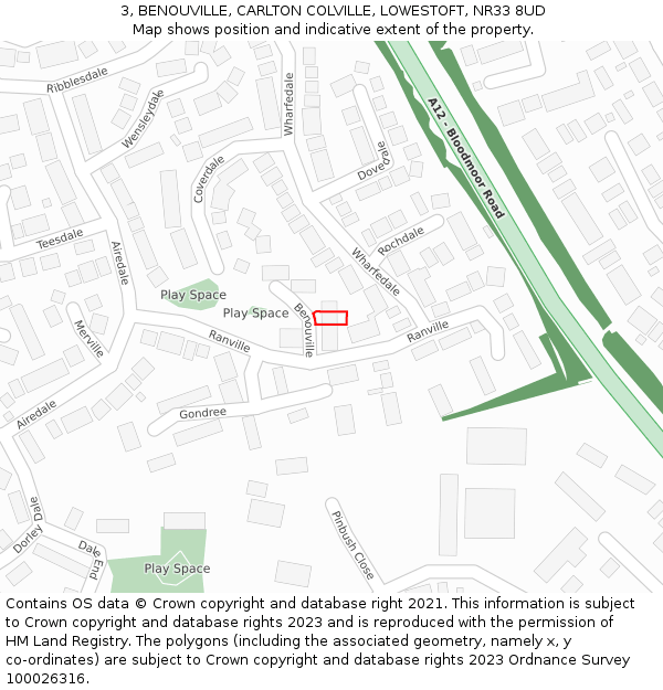 3, BENOUVILLE, CARLTON COLVILLE, LOWESTOFT, NR33 8UD: Location map and indicative extent of plot
