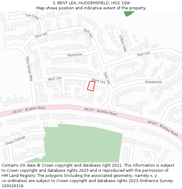 3, BENT LEA, HUDDERSFIELD, HD2 1QW: Location map and indicative extent of plot