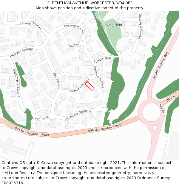 3, BENTHAM AVENUE, WORCESTER, WR4 0RF: Location map and indicative extent of plot