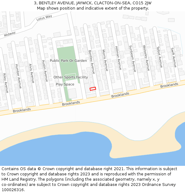 3, BENTLEY AVENUE, JAYWICK, CLACTON-ON-SEA, CO15 2JW: Location map and indicative extent of plot