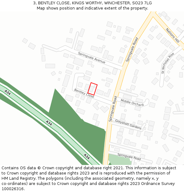 3, BENTLEY CLOSE, KINGS WORTHY, WINCHESTER, SO23 7LG: Location map and indicative extent of plot