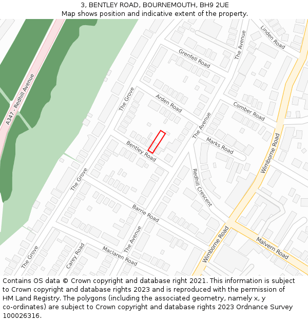 3, BENTLEY ROAD, BOURNEMOUTH, BH9 2UE: Location map and indicative extent of plot