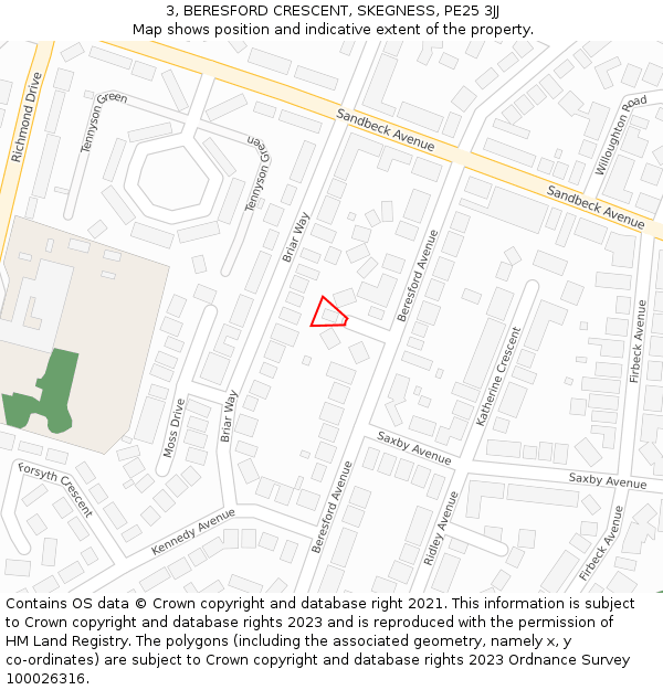 3, BERESFORD CRESCENT, SKEGNESS, PE25 3JJ: Location map and indicative extent of plot