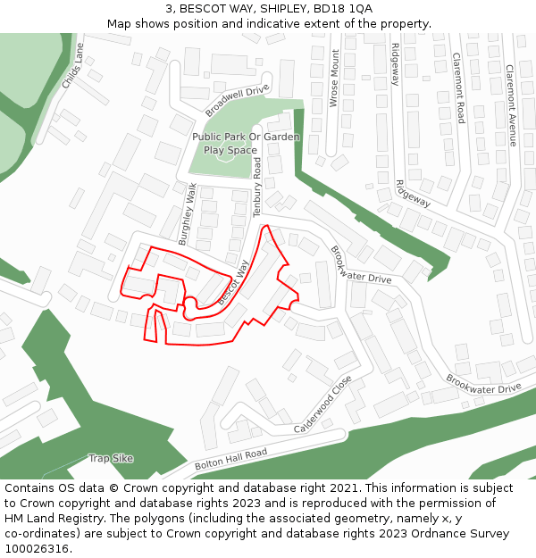 3, BESCOT WAY, SHIPLEY, BD18 1QA: Location map and indicative extent of plot