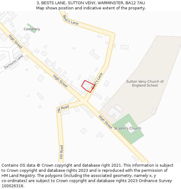3, BESTS LANE, SUTTON VENY, WARMINSTER, BA12 7AU: Location map and indicative extent of plot