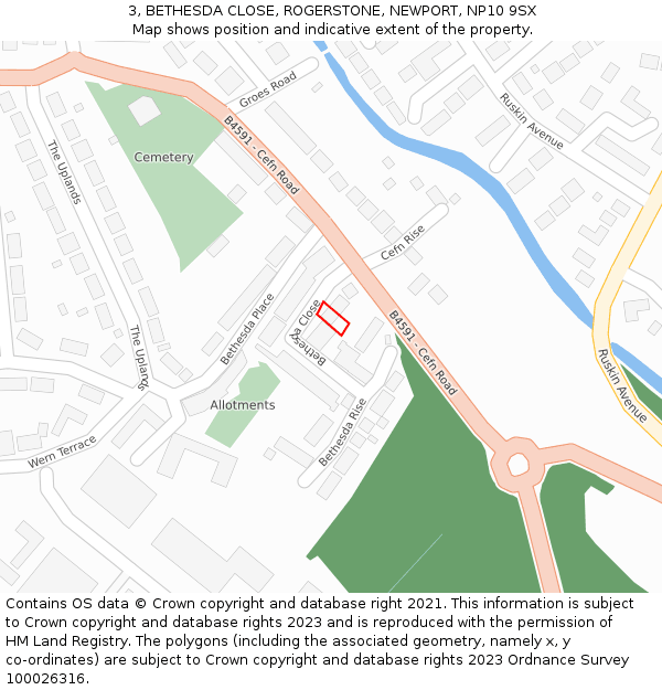 3, BETHESDA CLOSE, ROGERSTONE, NEWPORT, NP10 9SX: Location map and indicative extent of plot