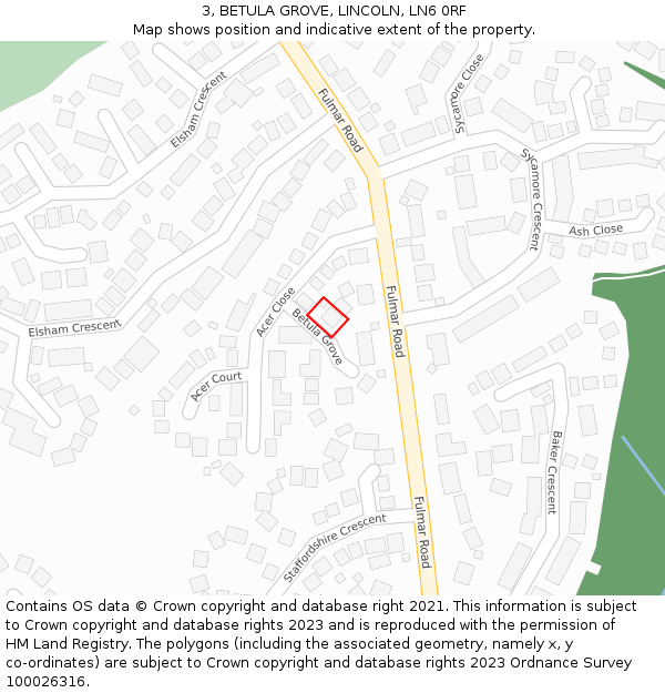3, BETULA GROVE, LINCOLN, LN6 0RF: Location map and indicative extent of plot