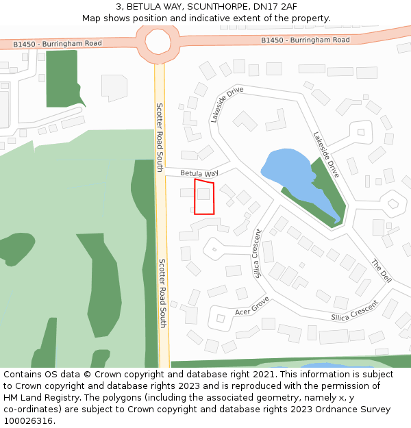 3, BETULA WAY, SCUNTHORPE, DN17 2AF: Location map and indicative extent of plot