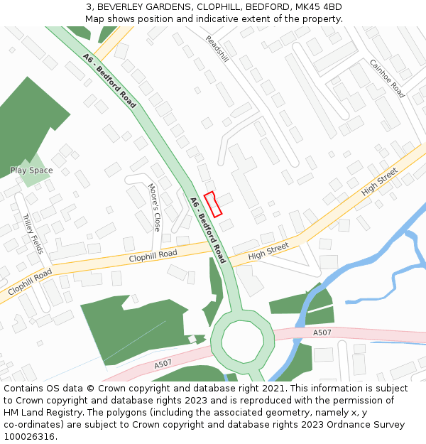 3, BEVERLEY GARDENS, CLOPHILL, BEDFORD, MK45 4BD: Location map and indicative extent of plot