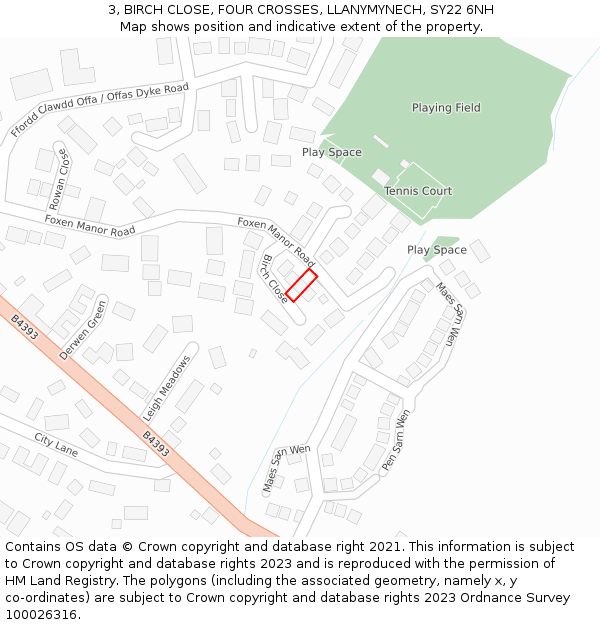 3, BIRCH CLOSE, FOUR CROSSES, LLANYMYNECH, SY22 6NH: Location map and indicative extent of plot