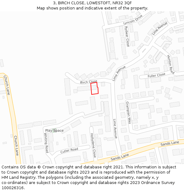 3, BIRCH CLOSE, LOWESTOFT, NR32 3QF: Location map and indicative extent of plot