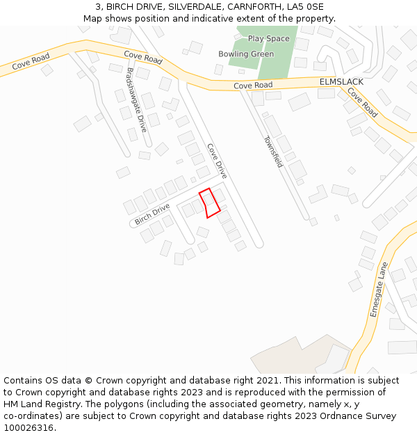 3, BIRCH DRIVE, SILVERDALE, CARNFORTH, LA5 0SE: Location map and indicative extent of plot