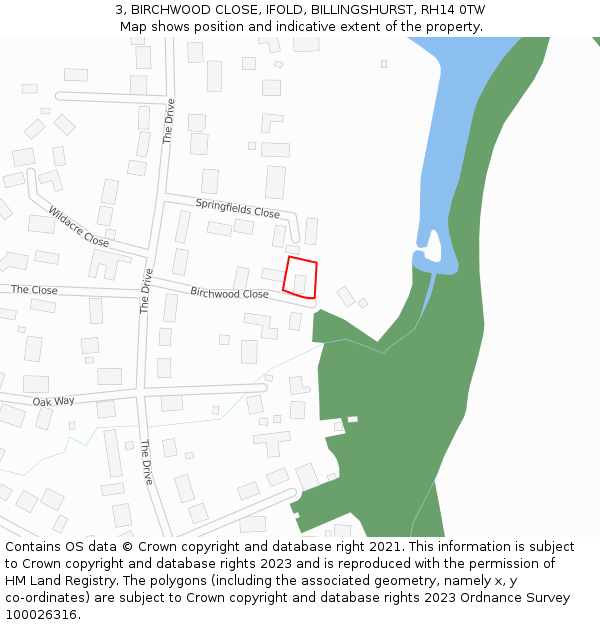 3, BIRCHWOOD CLOSE, IFOLD, BILLINGSHURST, RH14 0TW: Location map and indicative extent of plot