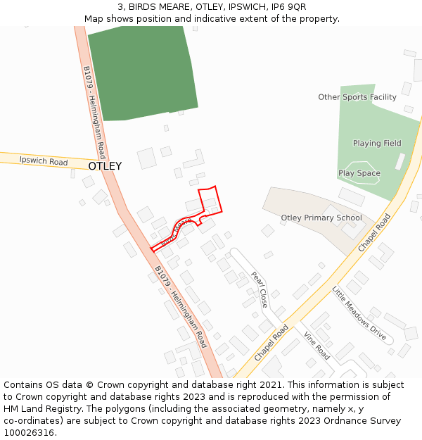 3, BIRDS MEARE, OTLEY, IPSWICH, IP6 9QR: Location map and indicative extent of plot