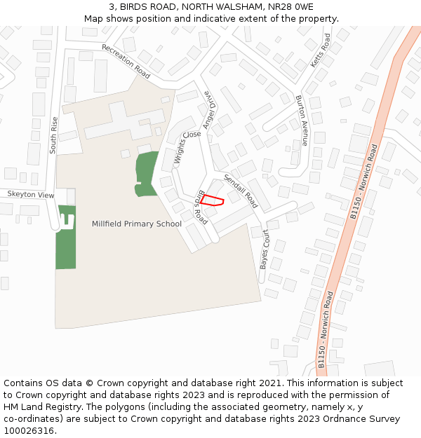 3, BIRDS ROAD, NORTH WALSHAM, NR28 0WE: Location map and indicative extent of plot