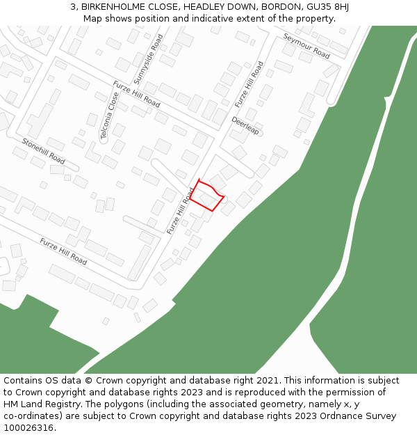 3, BIRKENHOLME CLOSE, HEADLEY DOWN, BORDON, GU35 8HJ: Location map and indicative extent of plot