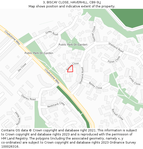 3, BISCAY CLOSE, HAVERHILL, CB9 0LJ: Location map and indicative extent of plot