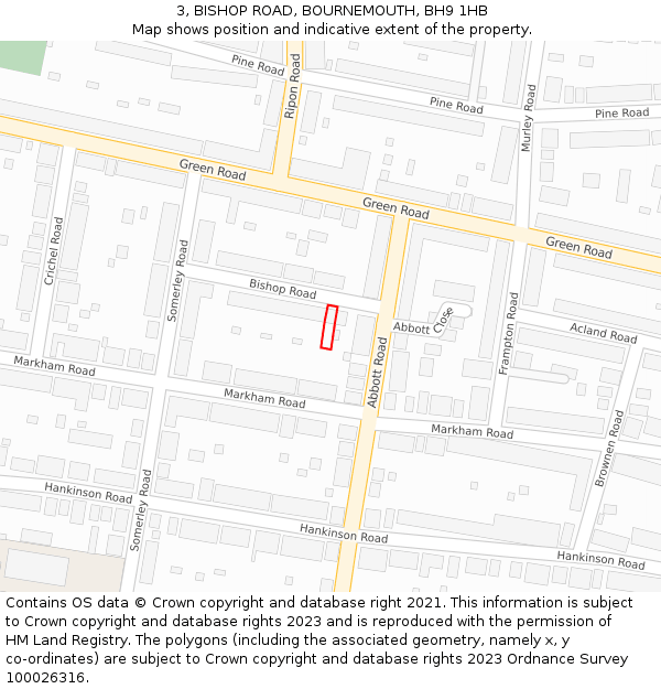 3, BISHOP ROAD, BOURNEMOUTH, BH9 1HB: Location map and indicative extent of plot