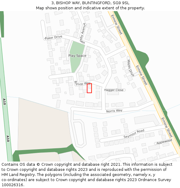 3, BISHOP WAY, BUNTINGFORD, SG9 9SL: Location map and indicative extent of plot
