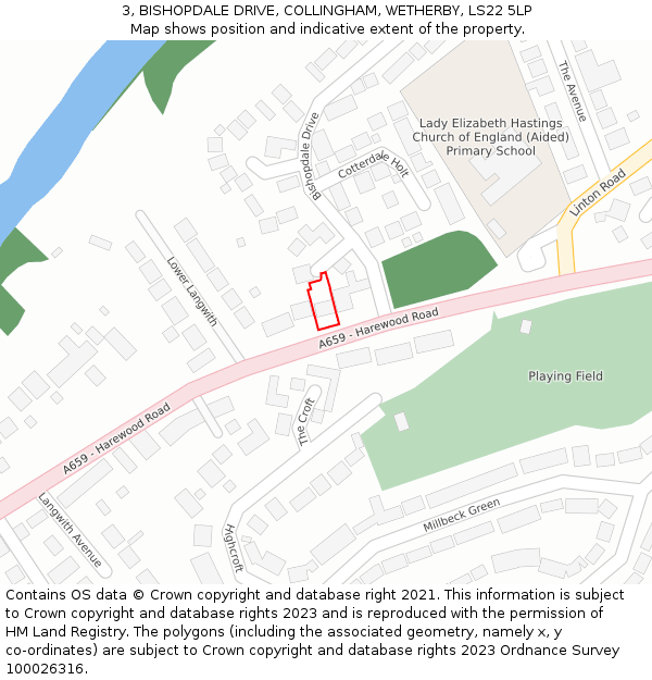 3, BISHOPDALE DRIVE, COLLINGHAM, WETHERBY, LS22 5LP: Location map and indicative extent of plot