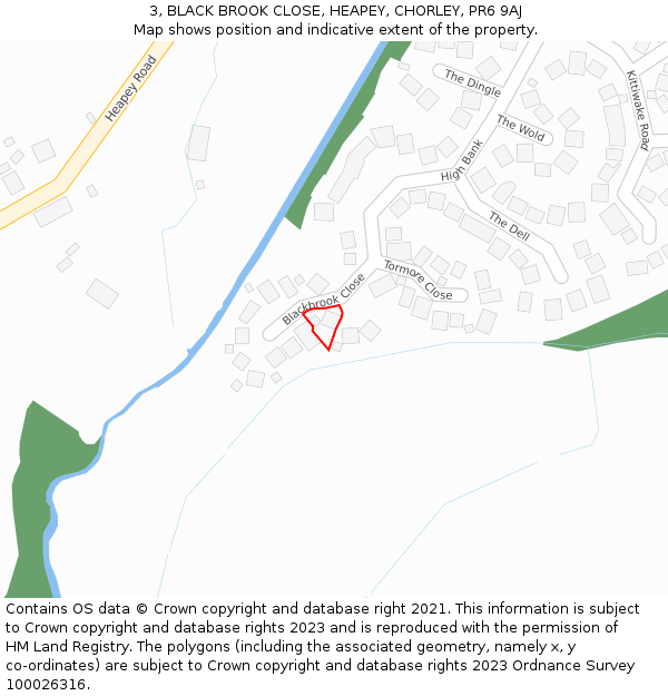 3, BLACK BROOK CLOSE, HEAPEY, CHORLEY, PR6 9AJ: Location map and indicative extent of plot