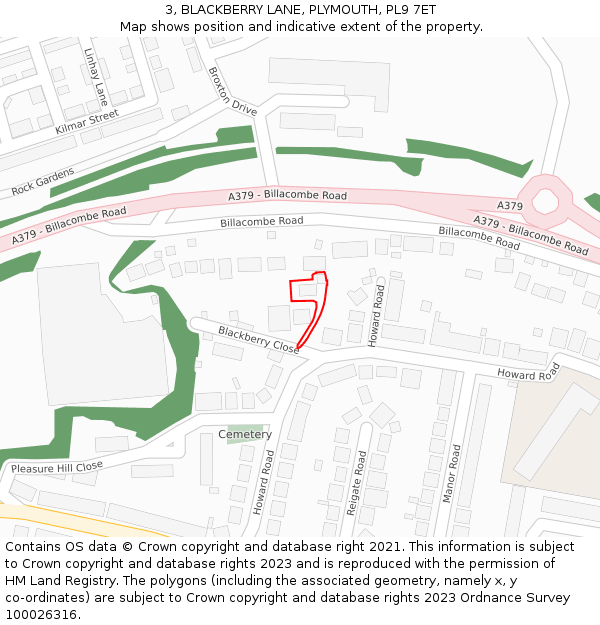 3, BLACKBERRY LANE, PLYMOUTH, PL9 7ET: Location map and indicative extent of plot