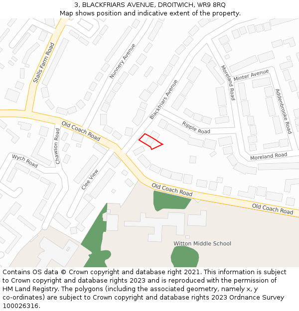 3, BLACKFRIARS AVENUE, DROITWICH, WR9 8RQ: Location map and indicative extent of plot