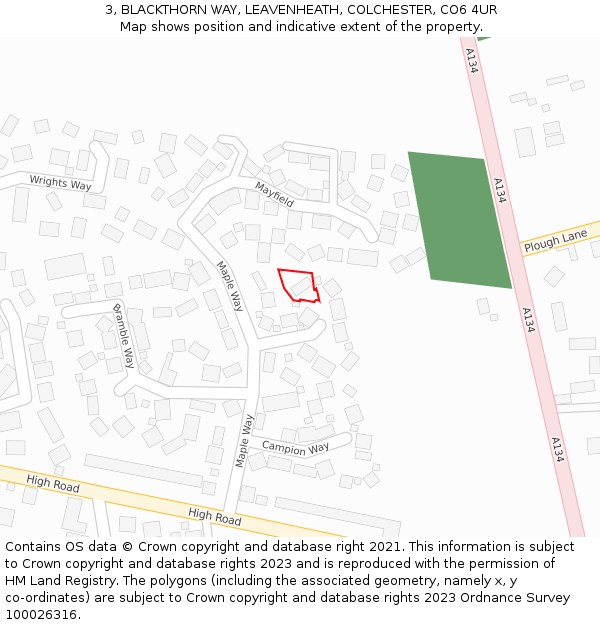 3, BLACKTHORN WAY, LEAVENHEATH, COLCHESTER, CO6 4UR: Location map and indicative extent of plot