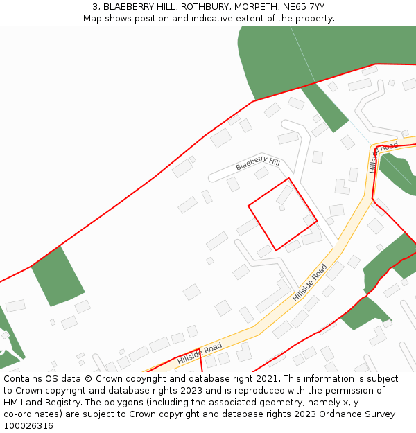 3, BLAEBERRY HILL, ROTHBURY, MORPETH, NE65 7YY: Location map and indicative extent of plot