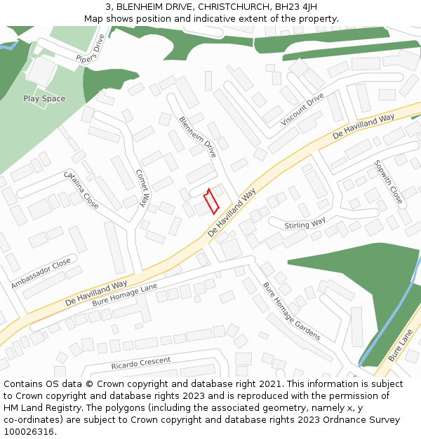 3, BLENHEIM DRIVE, CHRISTCHURCH, BH23 4JH: Location map and indicative extent of plot