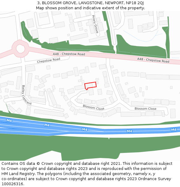 3, BLOSSOM GROVE, LANGSTONE, NEWPORT, NP18 2QJ: Location map and indicative extent of plot