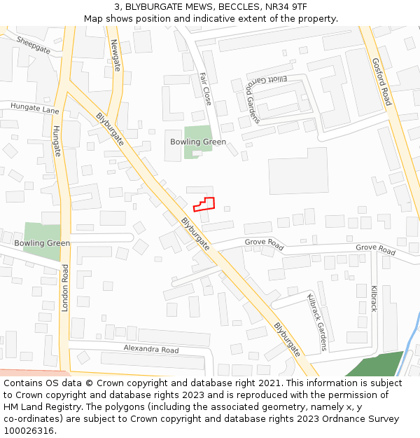 3, BLYBURGATE MEWS, BECCLES, NR34 9TF: Location map and indicative extent of plot