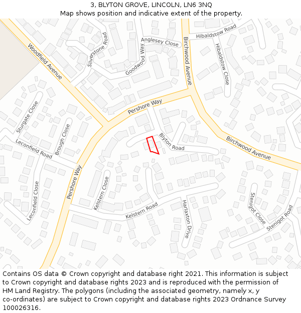 3, BLYTON GROVE, LINCOLN, LN6 3NQ: Location map and indicative extent of plot