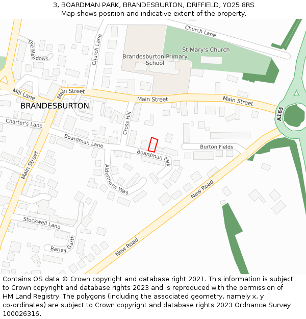 3, BOARDMAN PARK, BRANDESBURTON, DRIFFIELD, YO25 8RS: Location map and indicative extent of plot