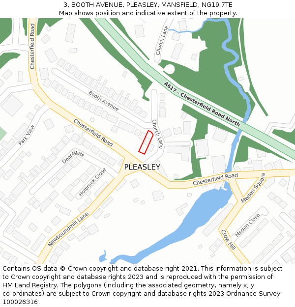 3, BOOTH AVENUE, PLEASLEY, MANSFIELD, NG19 7TE: Location map and indicative extent of plot