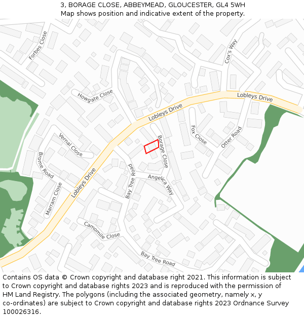 3, BORAGE CLOSE, ABBEYMEAD, GLOUCESTER, GL4 5WH: Location map and indicative extent of plot