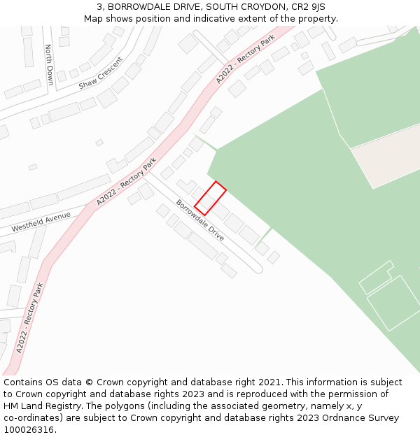 3, BORROWDALE DRIVE, SOUTH CROYDON, CR2 9JS: Location map and indicative extent of plot