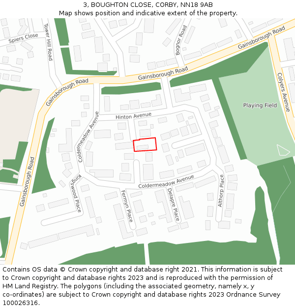 3, BOUGHTON CLOSE, CORBY, NN18 9AB: Location map and indicative extent of plot