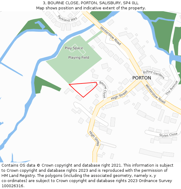 3, BOURNE CLOSE, PORTON, SALISBURY, SP4 0LL: Location map and indicative extent of plot
