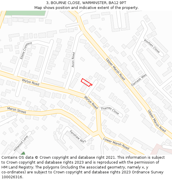 3, BOURNE CLOSE, WARMINSTER, BA12 9PT: Location map and indicative extent of plot