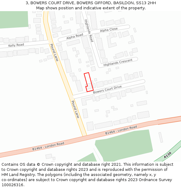 3, BOWERS COURT DRIVE, BOWERS GIFFORD, BASILDON, SS13 2HH: Location map and indicative extent of plot