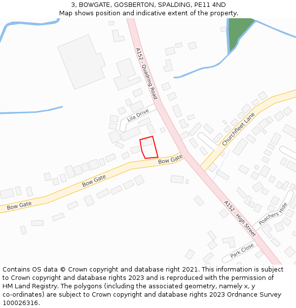3, BOWGATE, GOSBERTON, SPALDING, PE11 4ND: Location map and indicative extent of plot