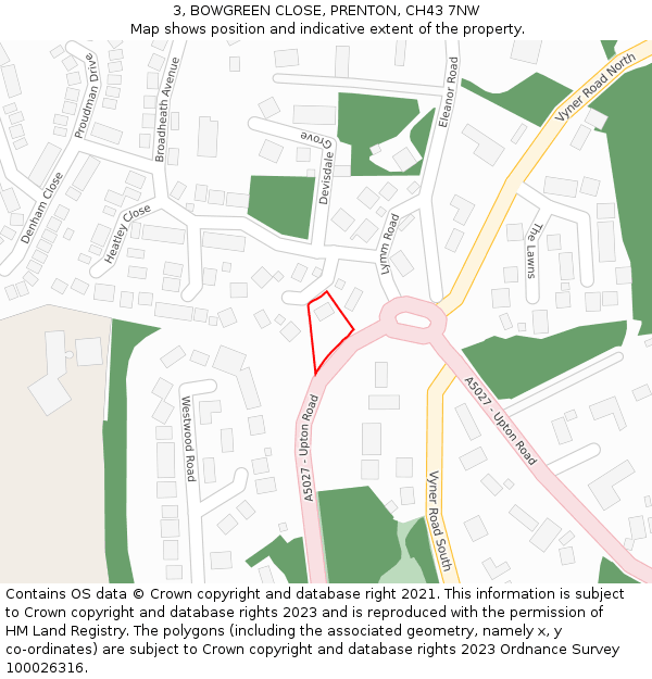 3, BOWGREEN CLOSE, PRENTON, CH43 7NW: Location map and indicative extent of plot