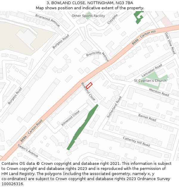 3, BOWLAND CLOSE, NOTTINGHAM, NG3 7BA: Location map and indicative extent of plot