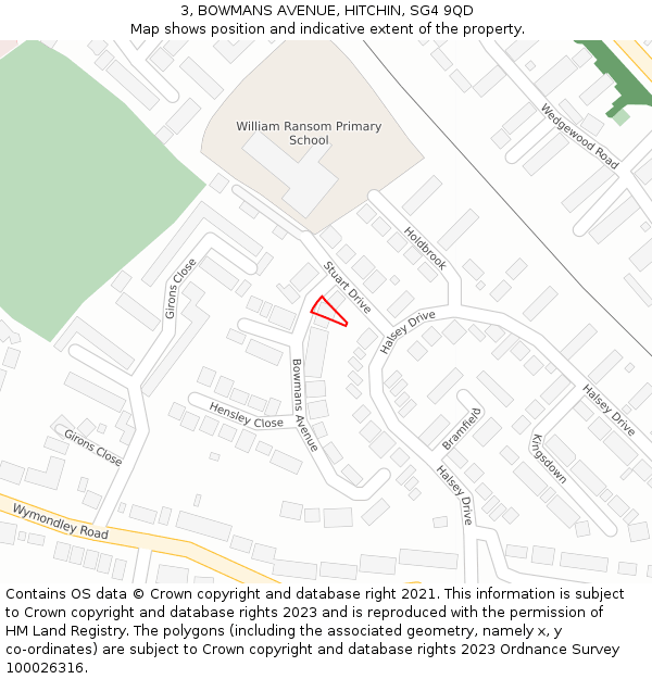 3, BOWMANS AVENUE, HITCHIN, SG4 9QD: Location map and indicative extent of plot